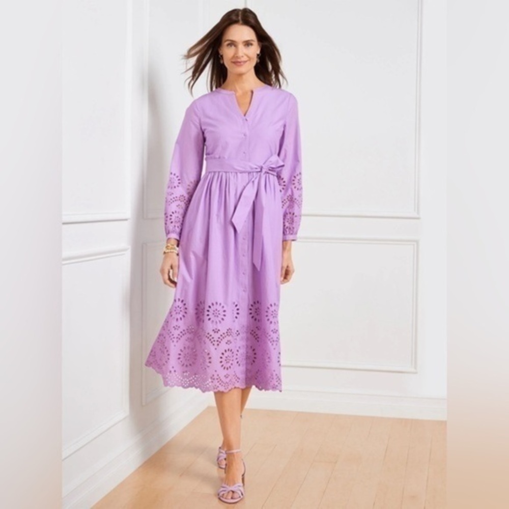 Talbots Lavender Eyelet Tie-Waist Midi Dress